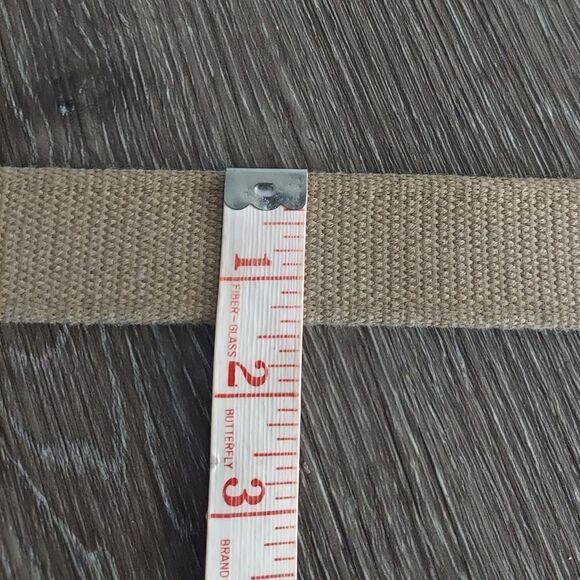 Linen Woven Belt Solid Brass Buckle Size 44 Tan - Picture 5 of 5